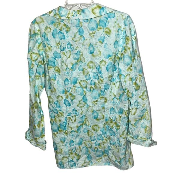 J.Jill 100% Linen Bow Button Watercolor Leaf Print Coastal Grandma Tunic Top. Sm - Picture 6 of 11